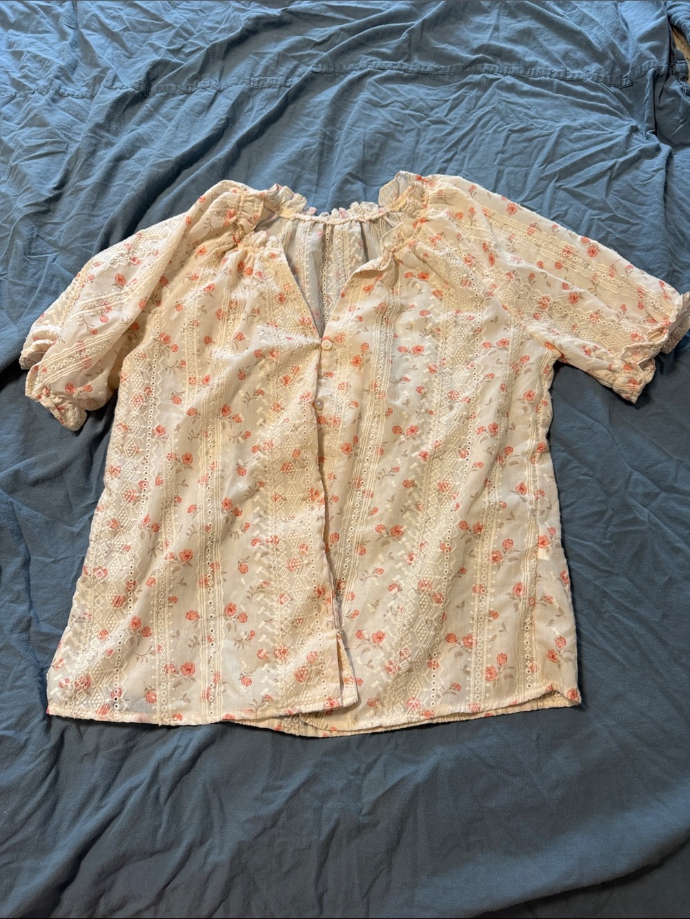 SHEIN Cream Blouse with Pink Floral Print